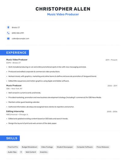 Music Video Producer Resume