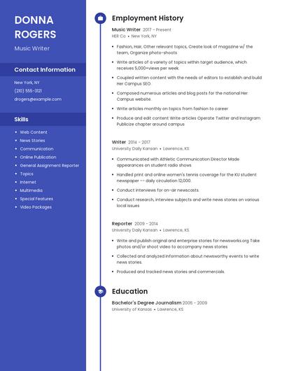 Music Writer Resume