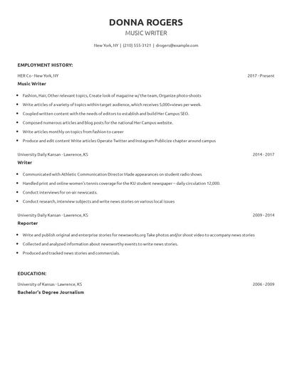 Music Writer Resume