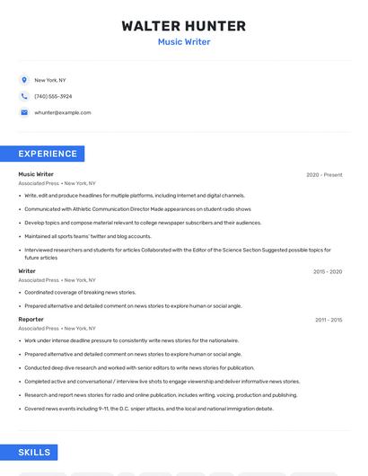Music Writer Resume