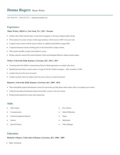 Music Writer Resume