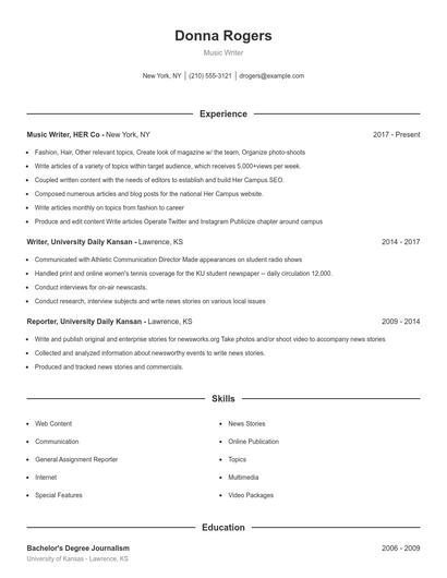 Music Writer Resume