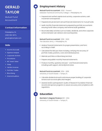 Mutual Fund Accountant Resume