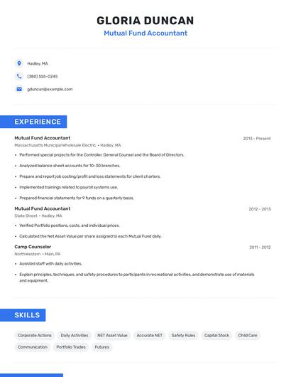 Mutual Fund Accountant Resume