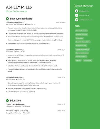Mutual Fund Accountant Resume