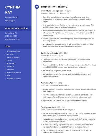 Mutual Fund Manager Resume