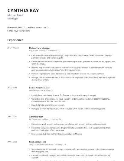 Mutual Fund Manager Resume