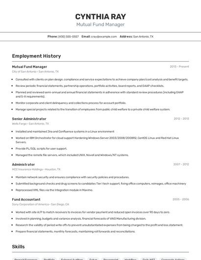 Mutual Fund Manager Resume