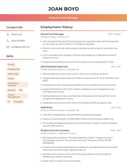 Mutual Fund Manager Resume