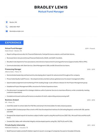 Mutual Fund Manager Resume