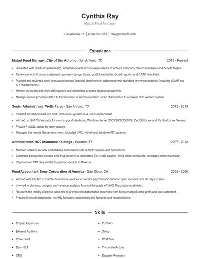 Mutual Fund Manager Resume
