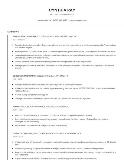 Mutual Fund Manager Resume