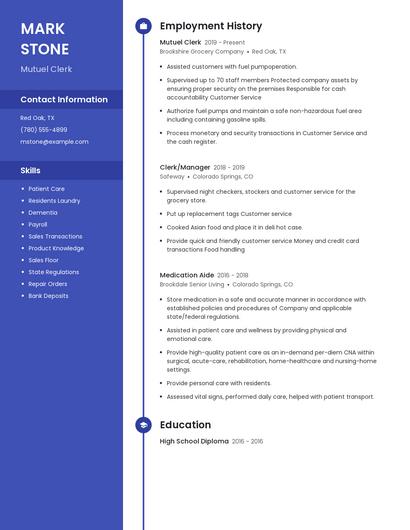 Mutuel Clerk Resume
