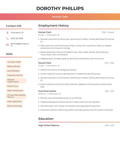 Mutuel Clerk Resume