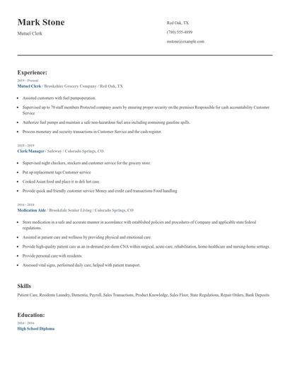 Mutuel Clerk Resume