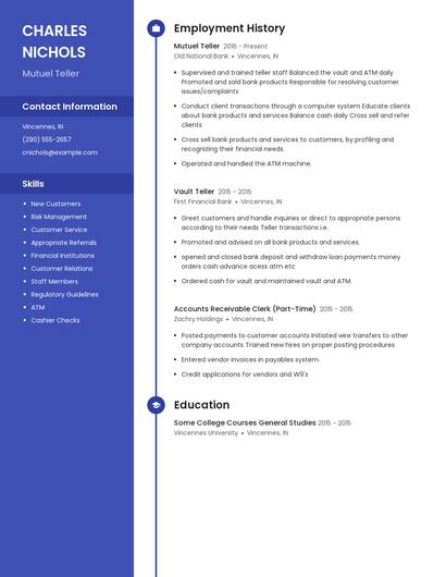 Mutuel Teller Resume