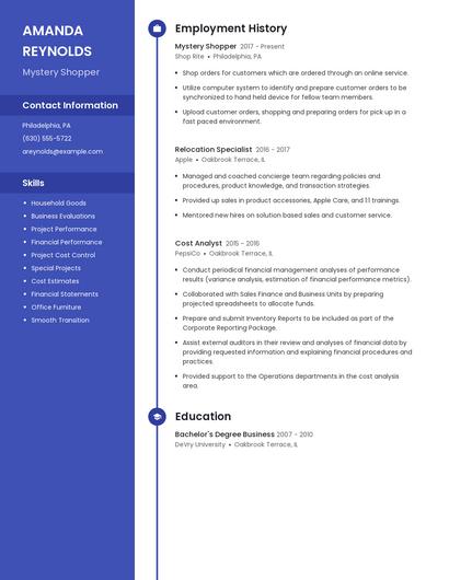 Mystery Shopper Resume