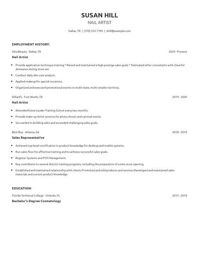 Nail Artist Resume