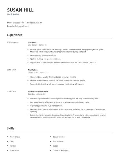 Nail Artist Resume