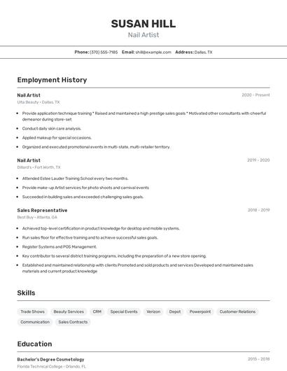 Nail Artist Resume
