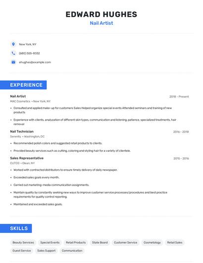 Nail Artist Resume