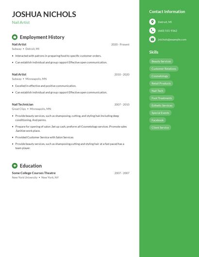 Nail Artist Resume