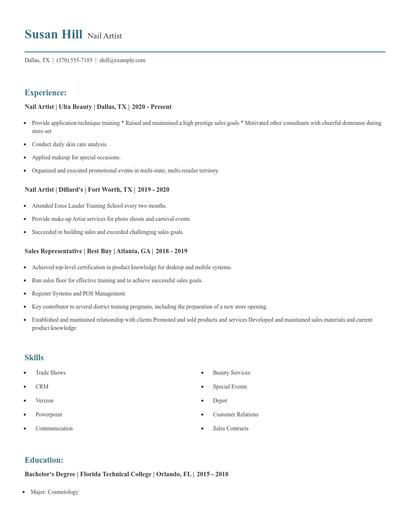 Nail Artist Resume