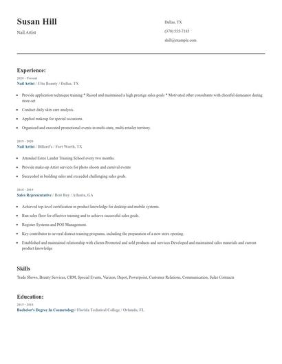Nail Artist Resume