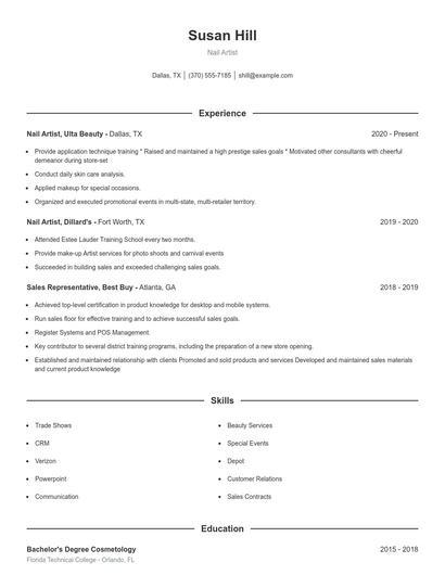 Nail Artist Resume