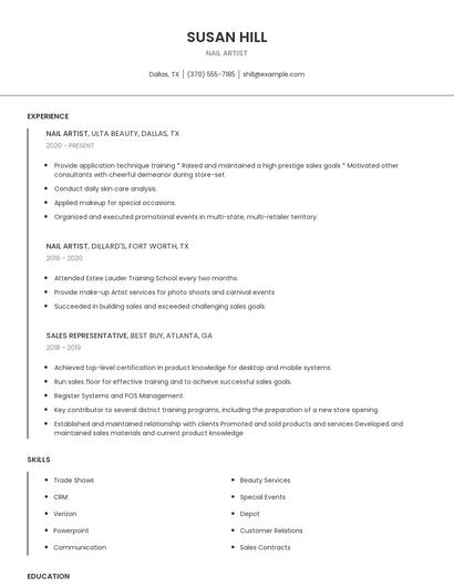 Nail Artist Resume