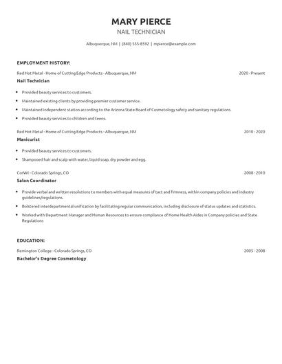 Nail Technician Resume