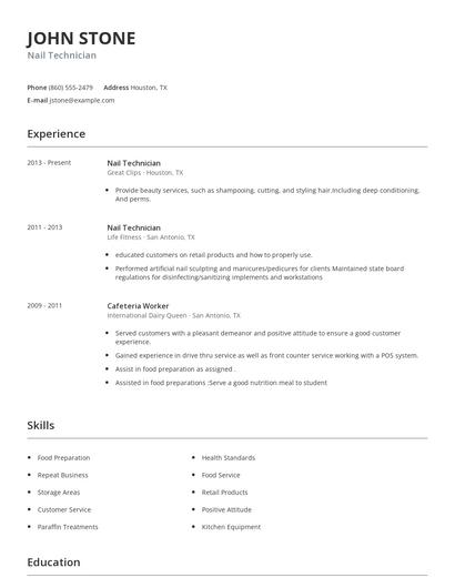 Nail Technician Resume