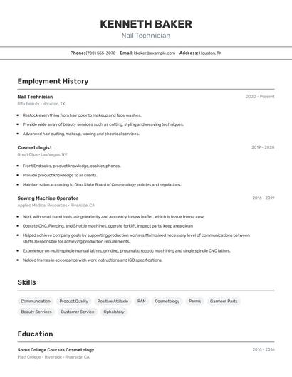 Nail Technician Resume