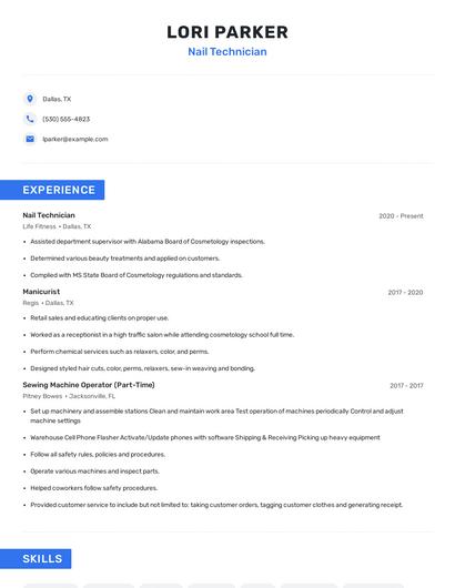 Nail Technician Resume