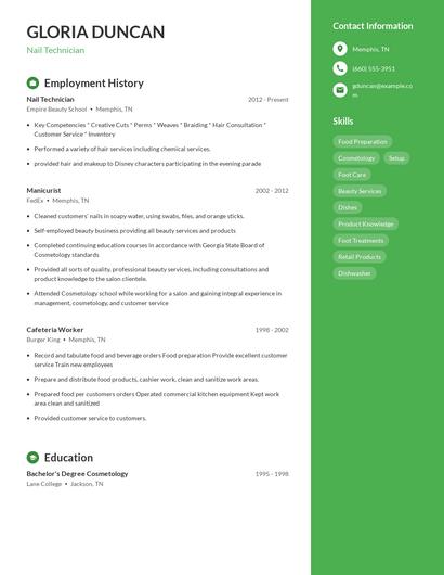 Nail Technician Resume
