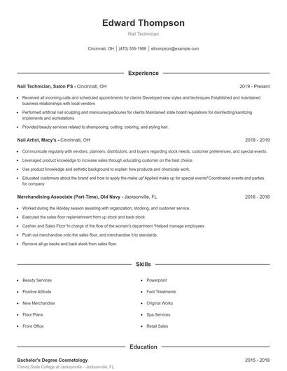 Nail Technician Resume