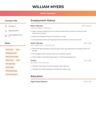 Nailer Operator Resume
