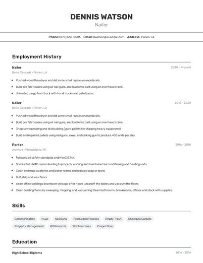 Nailer Resume