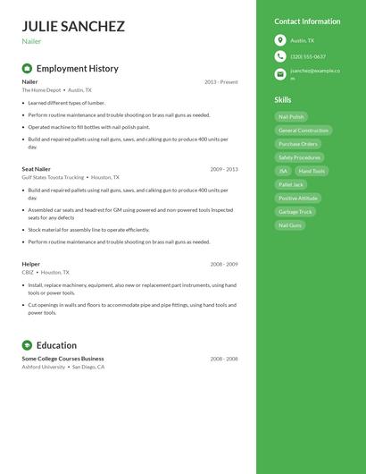 Nailer Resume