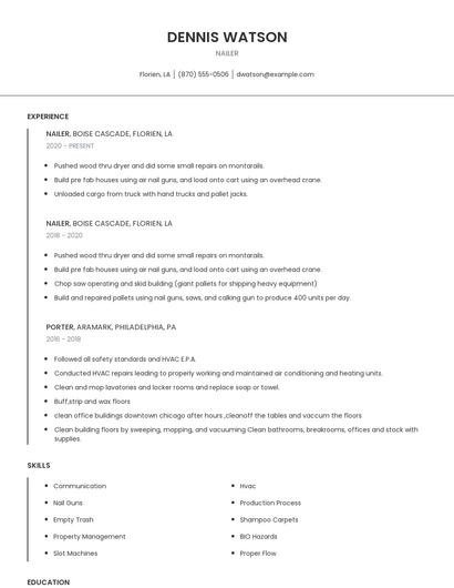 Nailer Resume