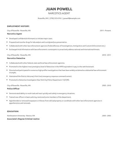Narcotics Agent Resume