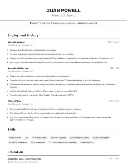 Narcotics Agent Resume
