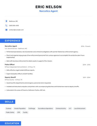 Narcotics Agent Resume
