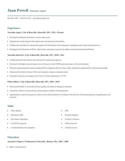 Narcotics Agent Resume