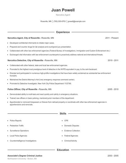 Narcotics Agent Resume
