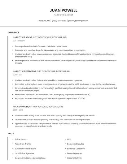 Narcotics Agent Resume