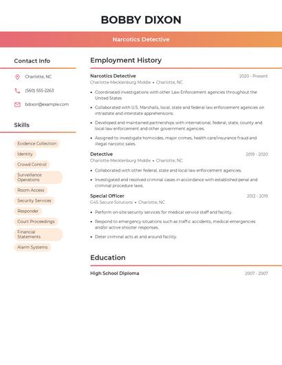 Narcotics Detective Resume
