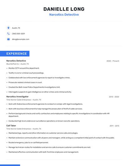 Narcotics Detective Resume