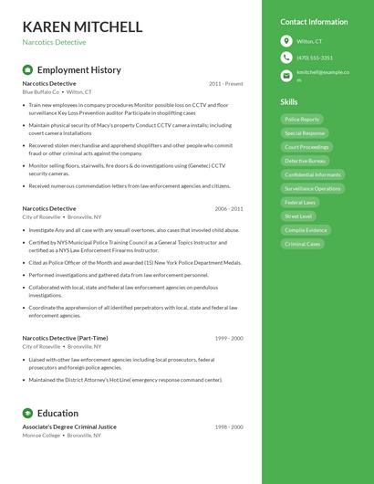 Narcotics Detective Resume