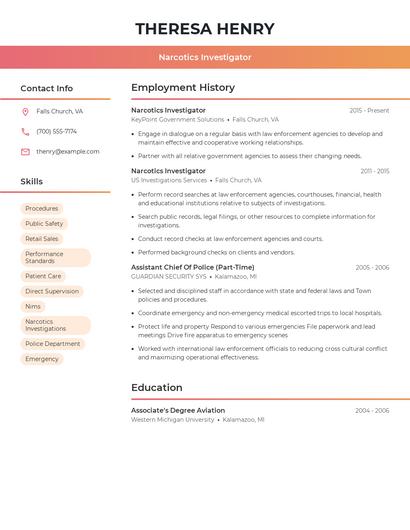 Narcotics Investigator Resume